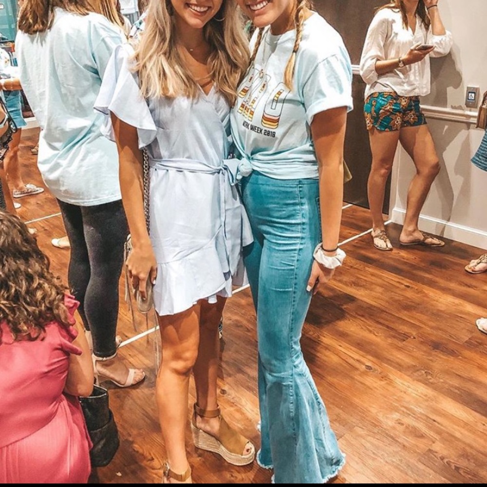Blue/white wrap dress
